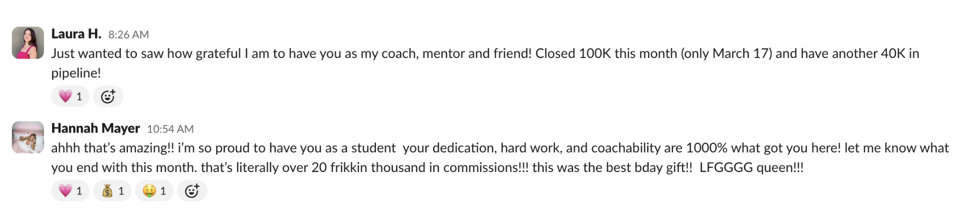 Member testimonial $100K month + $40K pipeline*